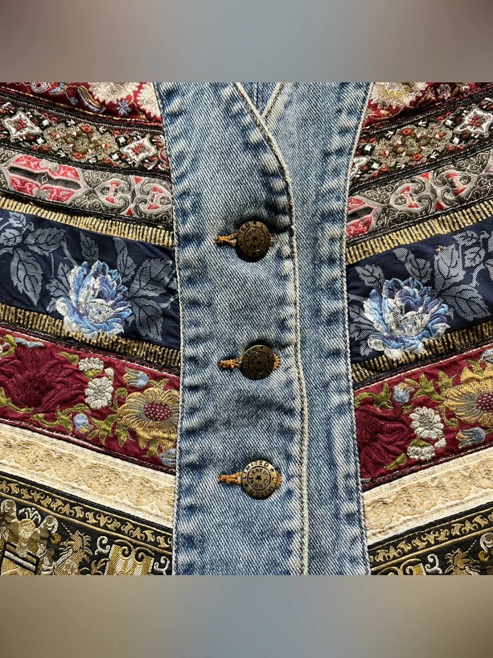Limited Jeans Vintage 90s Vest Denim Patchwork Boho Western Artsy Tapestry Y2K - Picture 3 of 5